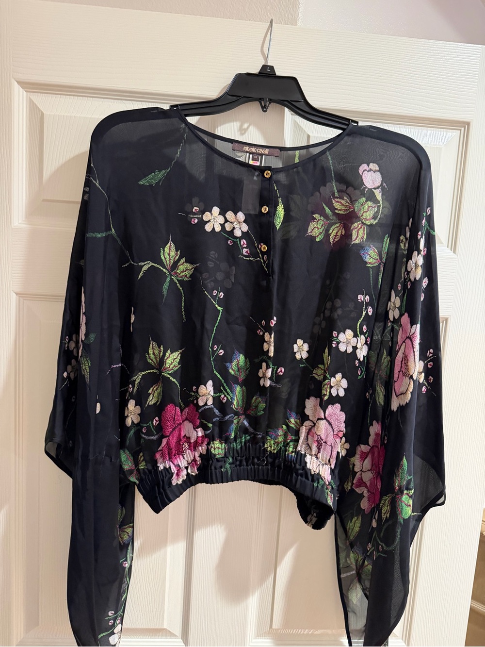 Roberto Cavalli Butterfly Sleeve floral Top